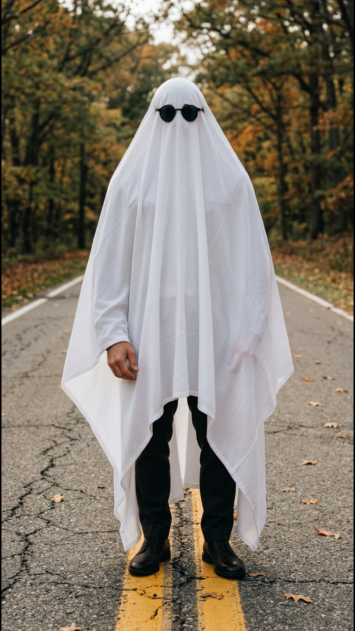 Ghost on an empty road between double yellow lines